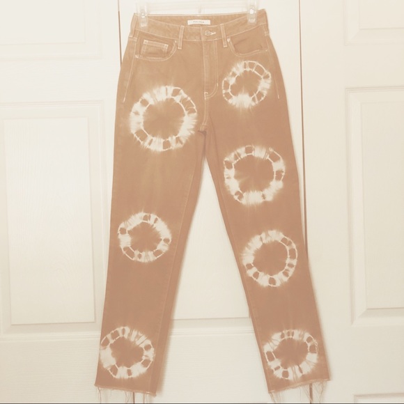 Pacsun Tan & White Mom Jeans w/Circle Designs and Raw Hem - Picture 1 of 7